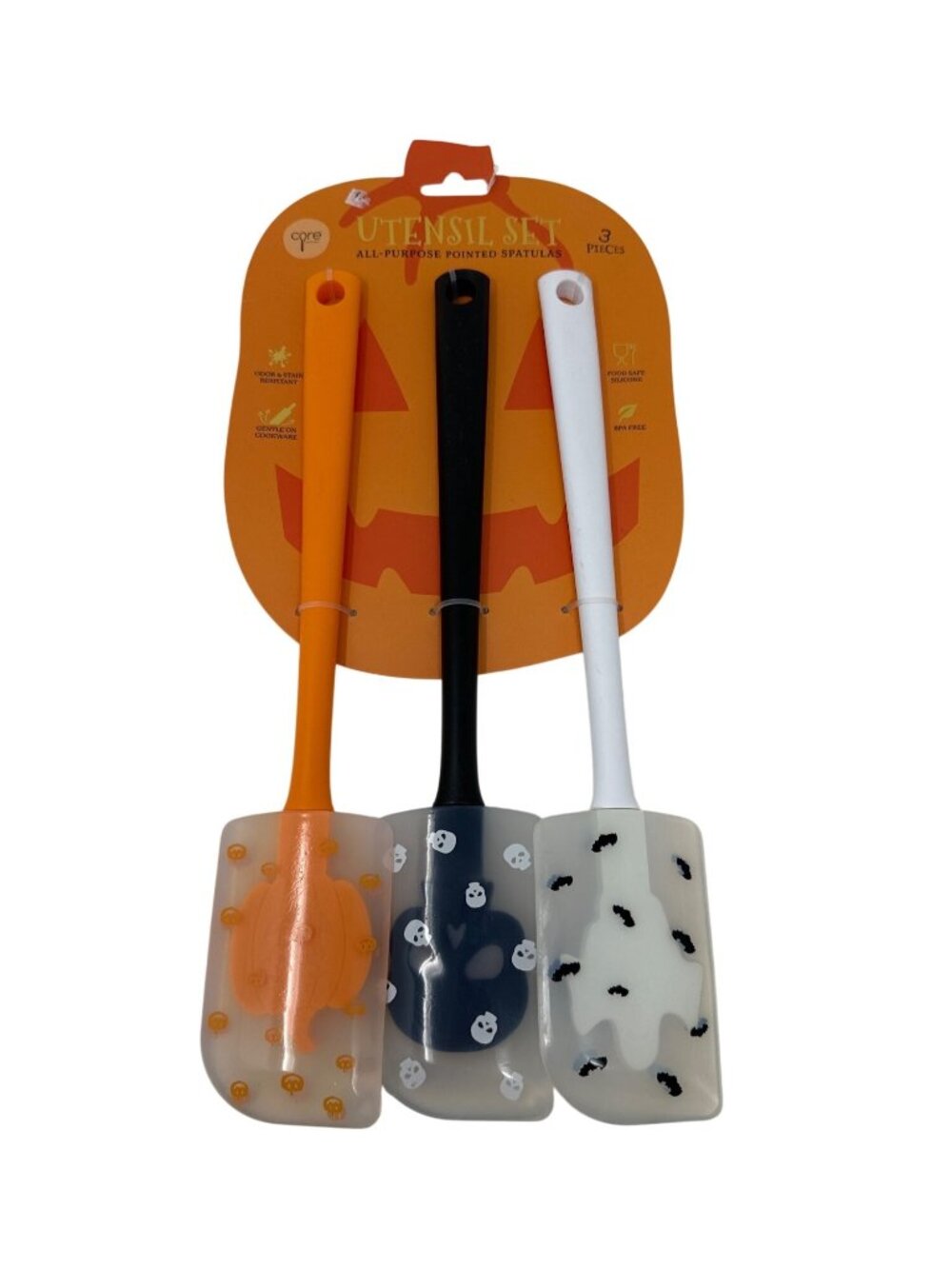 Crre Kitchen 3 Piece Pointed Spatula with Figural in Mold Pumpkin Skull Ghost